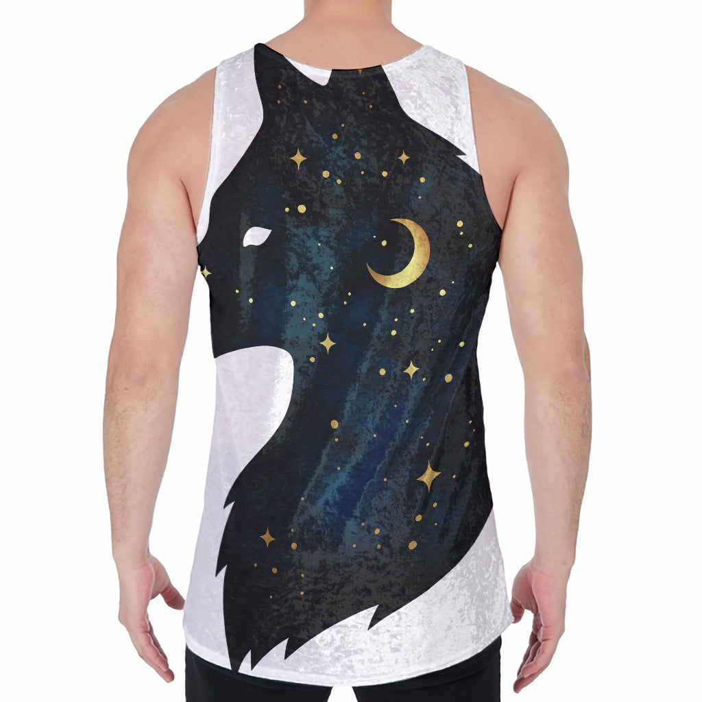 Moon And Stars Wolf Spirit Print Men's Velvet Tank Top