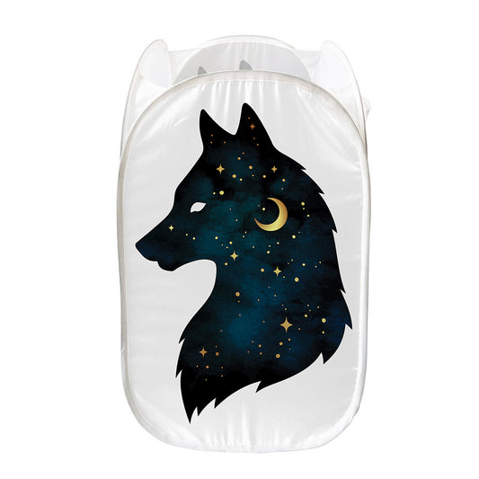Moon And Stars Wolf Spirit Print Mesh Laundry Hamper