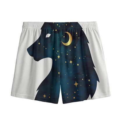 Moon And Stars Wolf Spirit Print Mesh Shorts