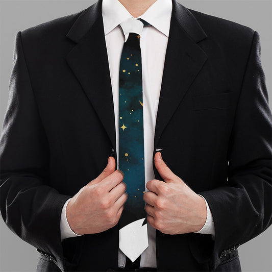 Moon And Stars Wolf Spirit Print Necktie