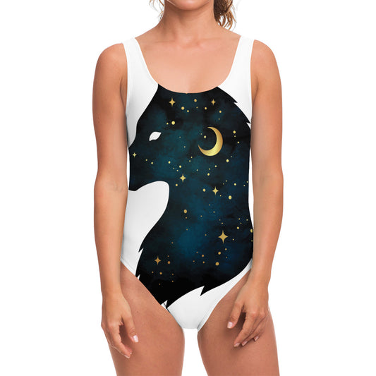 Moon And Stars Wolf Spirit Print One Piece Swimsuit