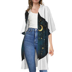 Moon And Stars Wolf Spirit Print Open Front Beach Cover Up