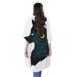 Moon And Stars Wolf Spirit Print Open Front Beach Cover Up