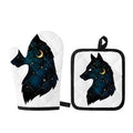 Moon And Stars Wolf Spirit Print Oven Mitt And Pot Holder Set