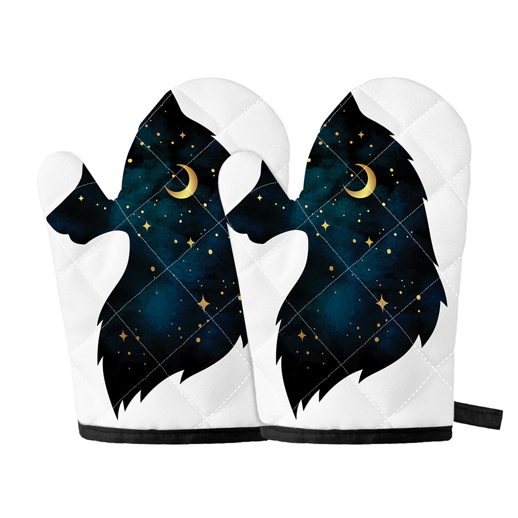 Moon And Stars Wolf Spirit Print Oven Mitts