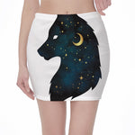 Moon And Stars Wolf Spirit Print Pencil Mini Skirt