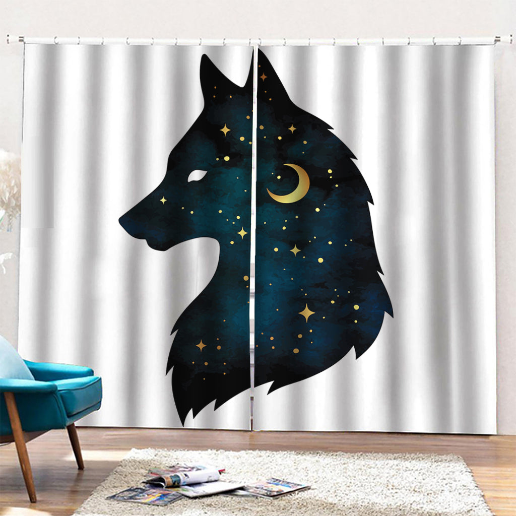 Moon And Stars Wolf Spirit Print Pencil Pleat Curtains