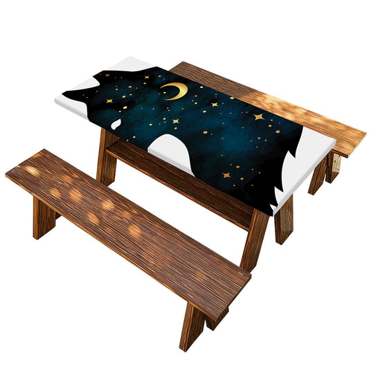 Moon And Stars Wolf Spirit Print Picnic Table Cover