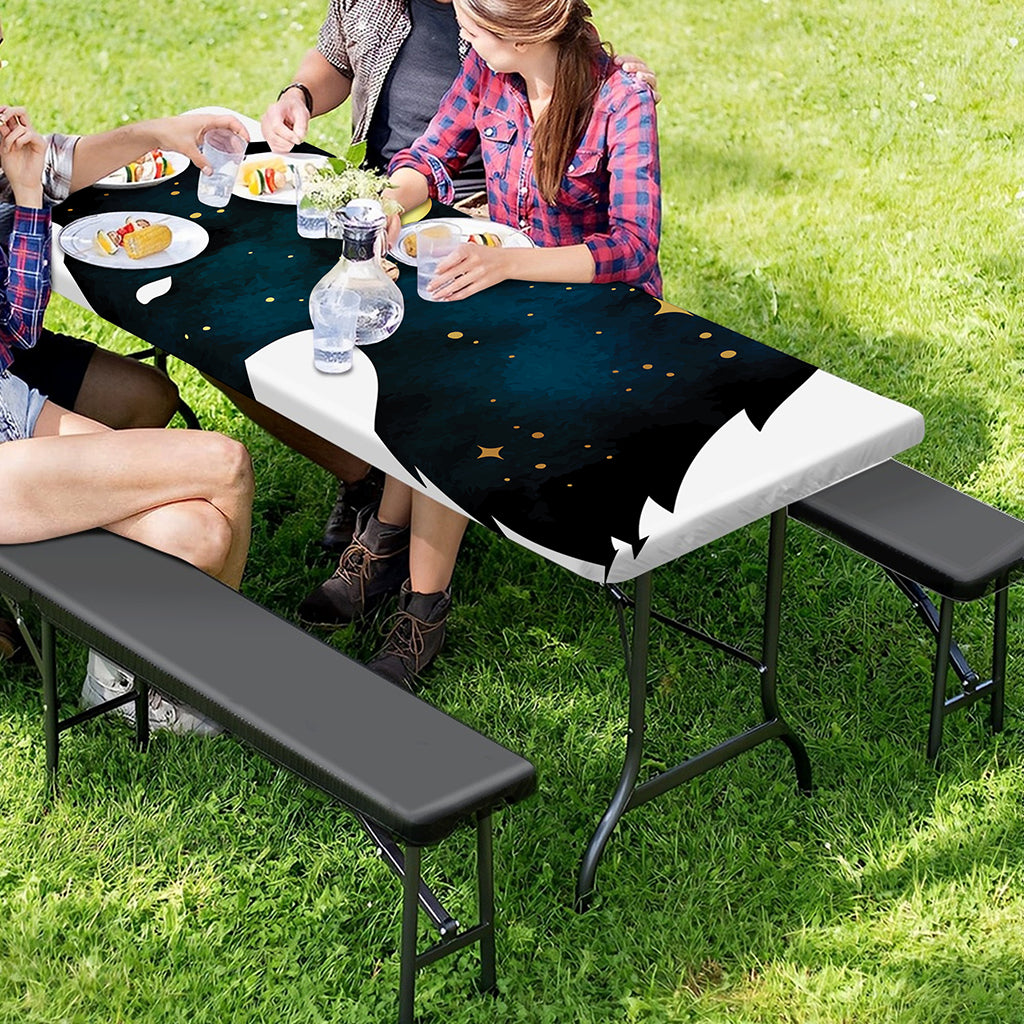 Moon And Stars Wolf Spirit Print Picnic Table Cover