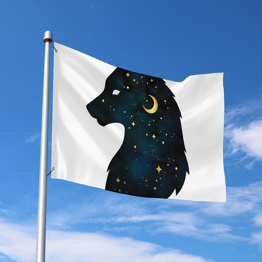 Moon And Stars Wolf Spirit Print Polyester Flag