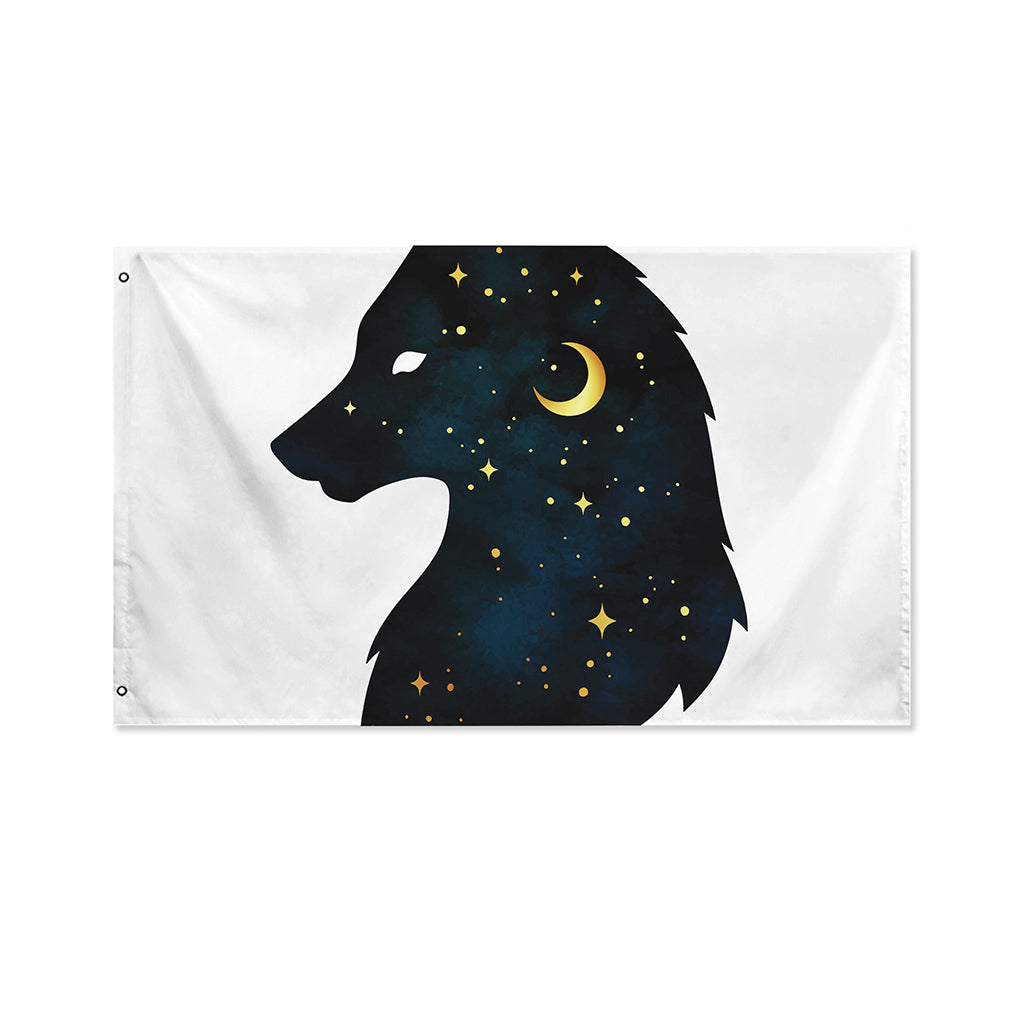 Moon And Stars Wolf Spirit Print Polyester Flag