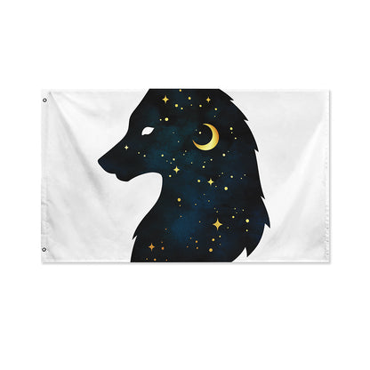 Moon And Stars Wolf Spirit Print Polyester Flag