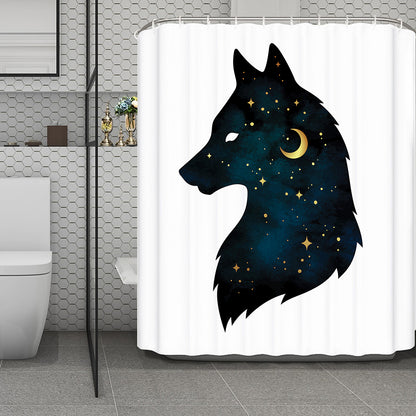 Moon And Stars Wolf Spirit Print Polyester Shower Curtain