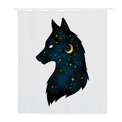 Moon And Stars Wolf Spirit Print Polyester Shower Curtain
