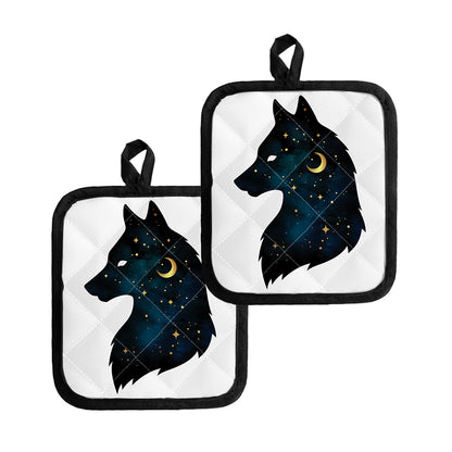 Moon And Stars Wolf Spirit Print Pot Holders