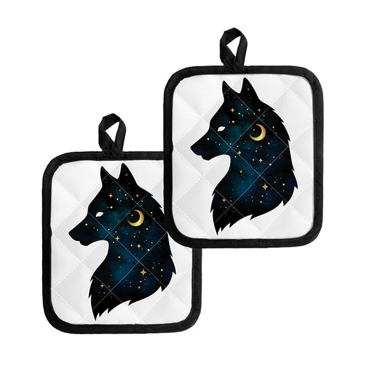 Moon And Stars Wolf Spirit Print Pot Holders