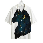 Moon And Stars Wolf Spirit Print Rayon Hawaiian Shirt