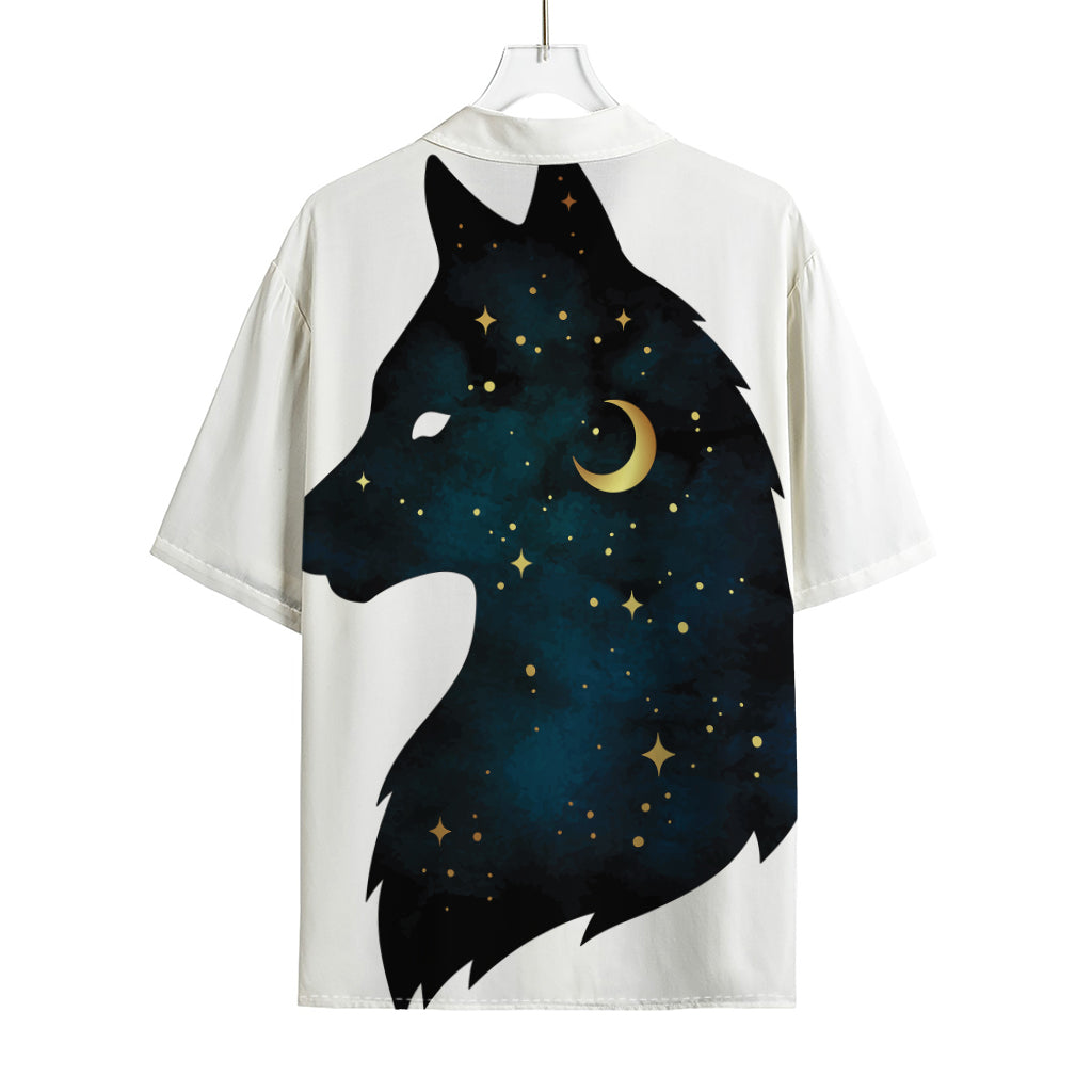 Moon And Stars Wolf Spirit Print Rayon Hawaiian Shirt