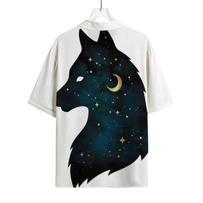 Moon And Stars Wolf Spirit Print Rayon Hawaiian Shirt