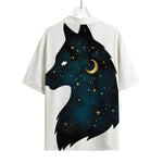 Moon And Stars Wolf Spirit Print Rayon Hawaiian Shirt