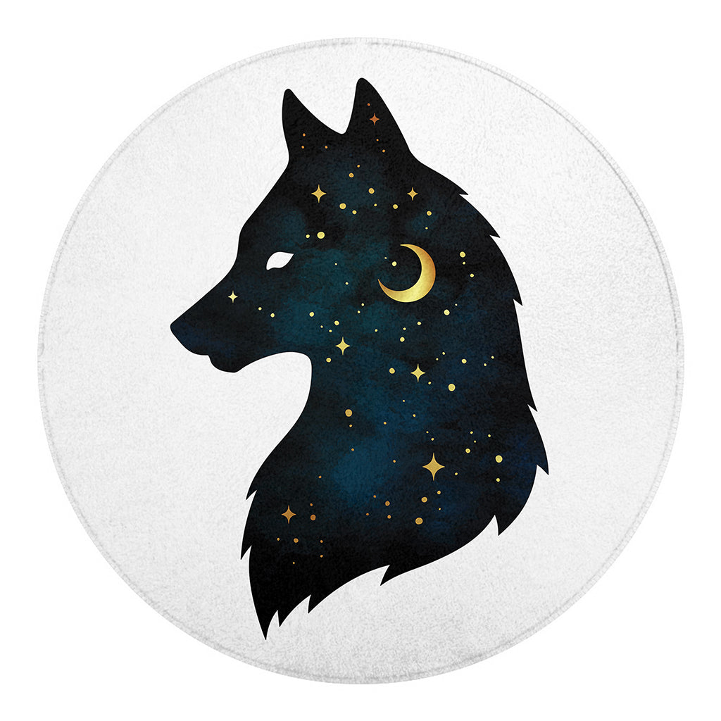 Moon And Stars Wolf Spirit Print Round Blanket