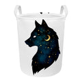 Moon And Stars Wolf Spirit Print Round Laundry Basket