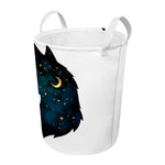 Moon And Stars Wolf Spirit Print Round Laundry Basket