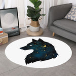Moon And Stars Wolf Spirit Print Round Rug