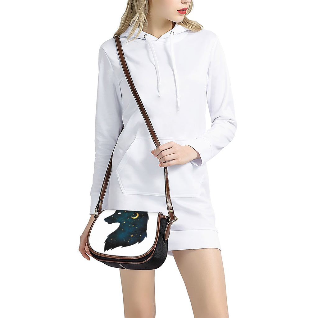 Moon And Stars Wolf Spirit Print Saddle Bag