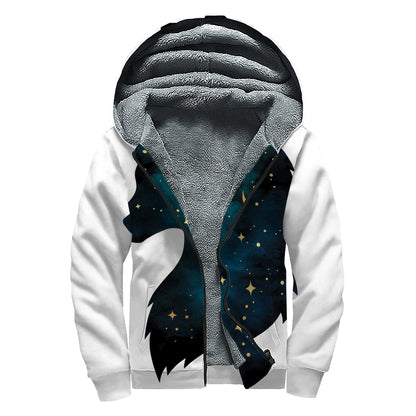 Moon And Stars Wolf Spirit Print Sherpa Lined Zip Up Hoodie