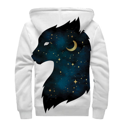 Moon And Stars Wolf Spirit Print Sherpa Lined Zip Up Hoodie