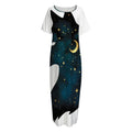 Moon And Stars Wolf Spirit Print Short Sleeve Long Nightdress