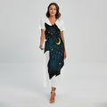 Moon And Stars Wolf Spirit Print Short Sleeve Maxi Dress