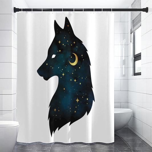 Moon And Stars Wolf Spirit Print Shower Curtain