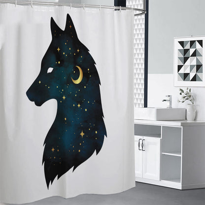 Moon And Stars Wolf Spirit Print Shower Curtain