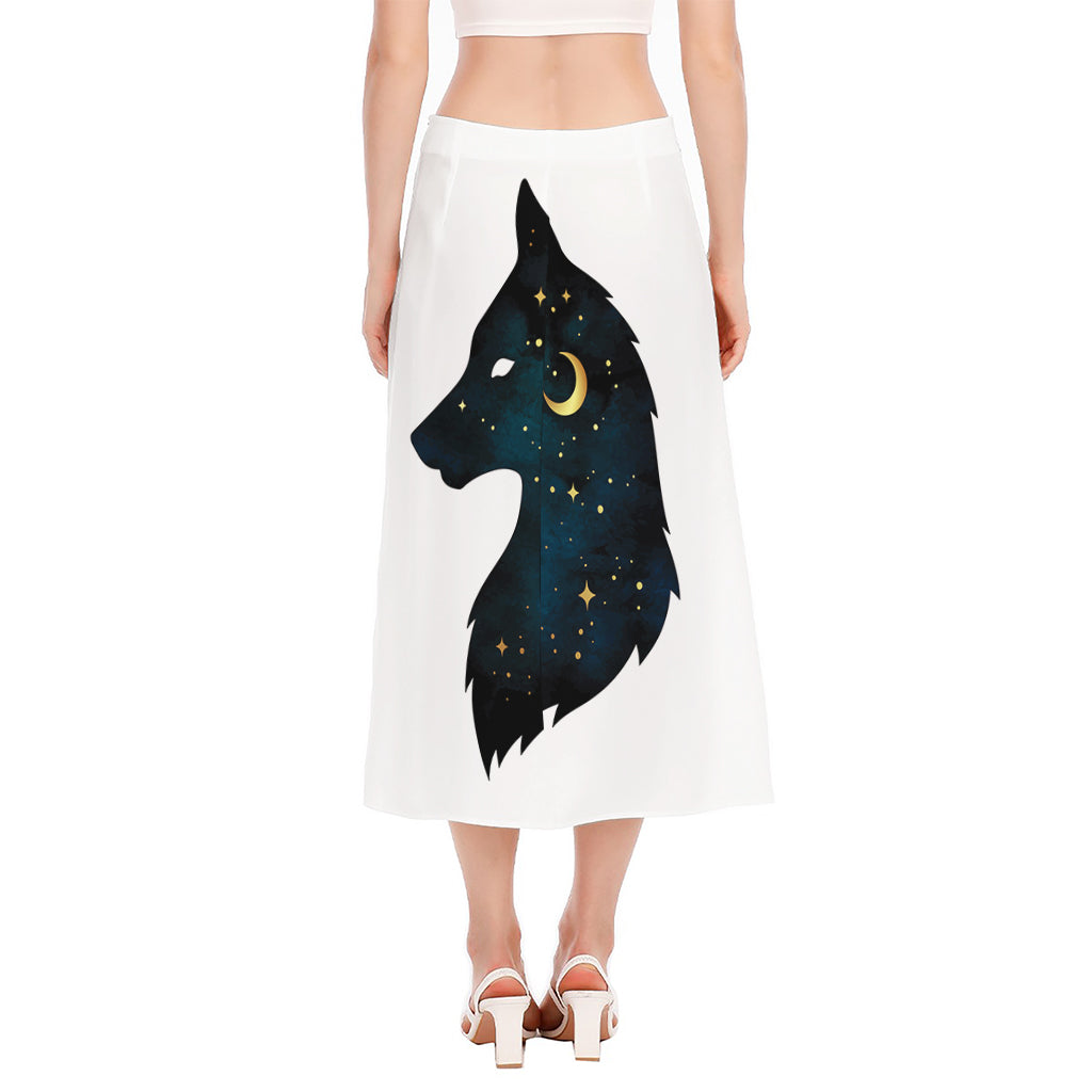 Moon And Stars Wolf Spirit Print Side Slit Midi Skirt