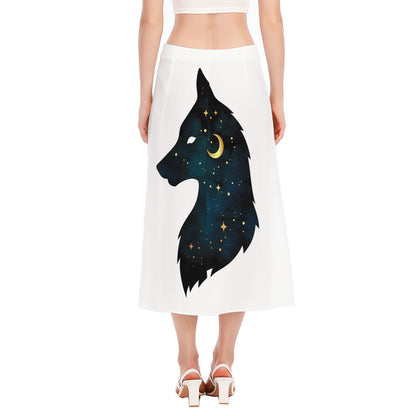Moon And Stars Wolf Spirit Print Side Slit Midi Skirt