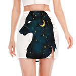 Moon And Stars Wolf Spirit Print Side Slit Mini Skirt