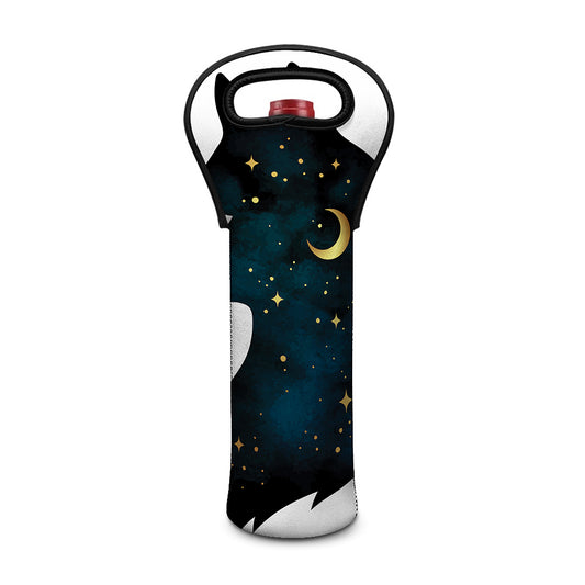 Moon And Stars Wolf Spirit Print Single Neoprene Wine Tote