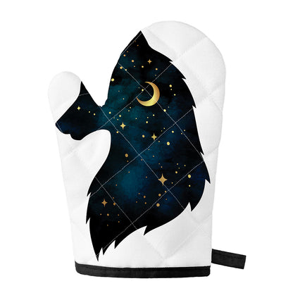 Moon And Stars Wolf Spirit Print Single Oven Mitt