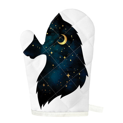 Moon And Stars Wolf Spirit Print Single Oven Mitt