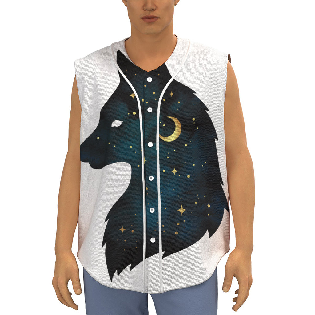 Moon And Stars Wolf Spirit Print Sleeveless Baseball Jersey