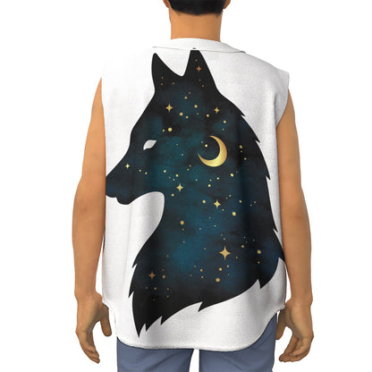 Moon And Stars Wolf Spirit Print Sleeveless Baseball Jersey