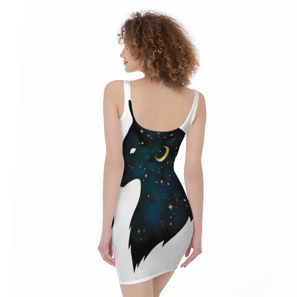 Moon And Stars Wolf Spirit Print Sleeveless Bodycon Dress