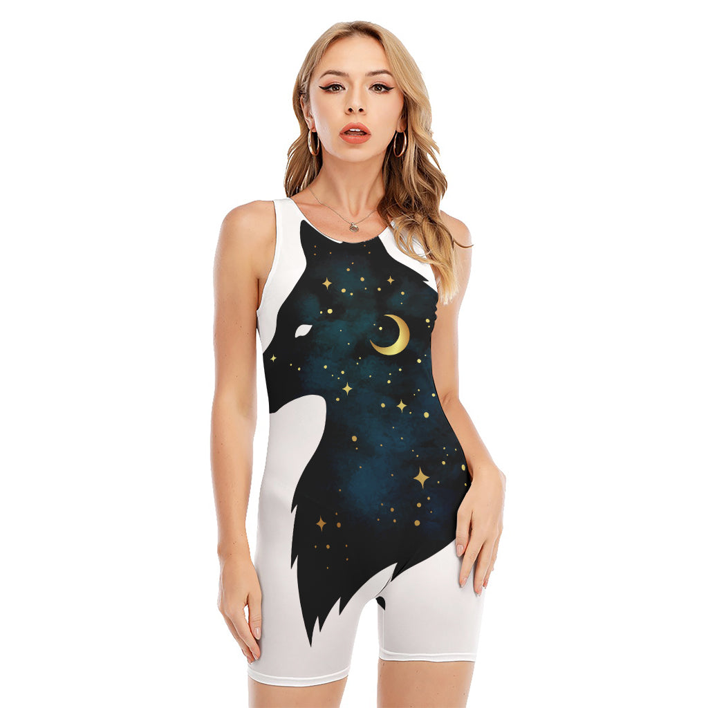 Moon And Stars Wolf Spirit Print Sleeveless One Piece Swimsuit