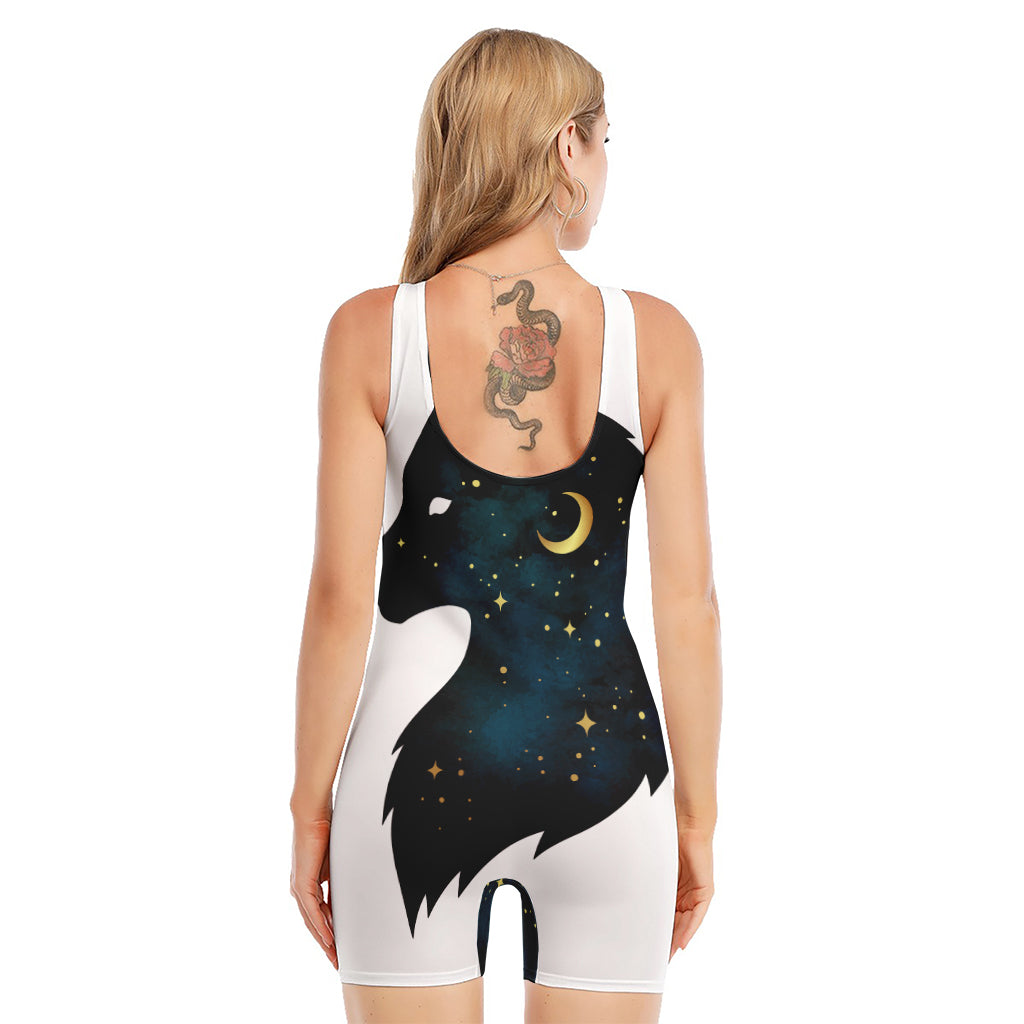 Moon And Stars Wolf Spirit Print Sleeveless One Piece Swimsuit