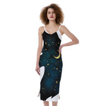 Moon And Stars Wolf Spirit Print Slim Fit Midi Cami Dress
