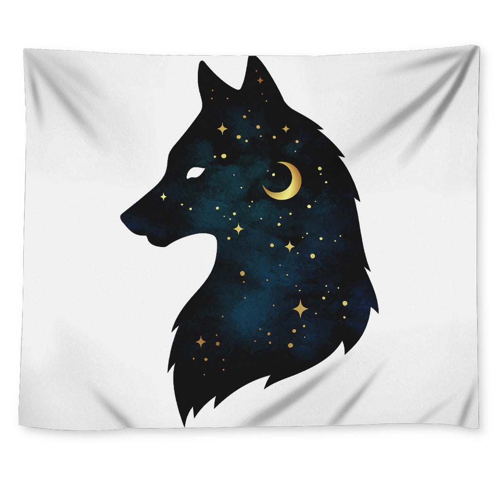 Moon And Stars Wolf Spirit Print Tapestry