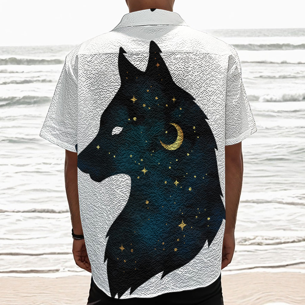 Moon And Stars Wolf Spirit Print Textured Short Sleeve Shirt