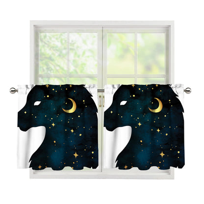 Moon And Stars Wolf Spirit Print Tier Curtains